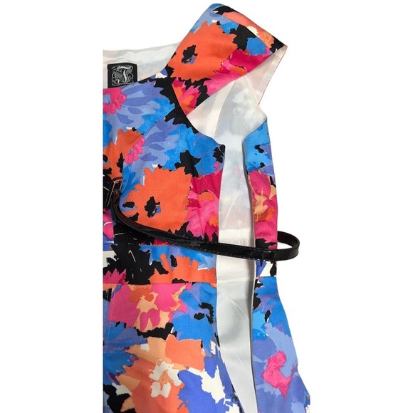 JAX Colorful Floral Print Belted Cap Sleeve Dress Sz 8 Paneled Skirt - Picture 11 of 13